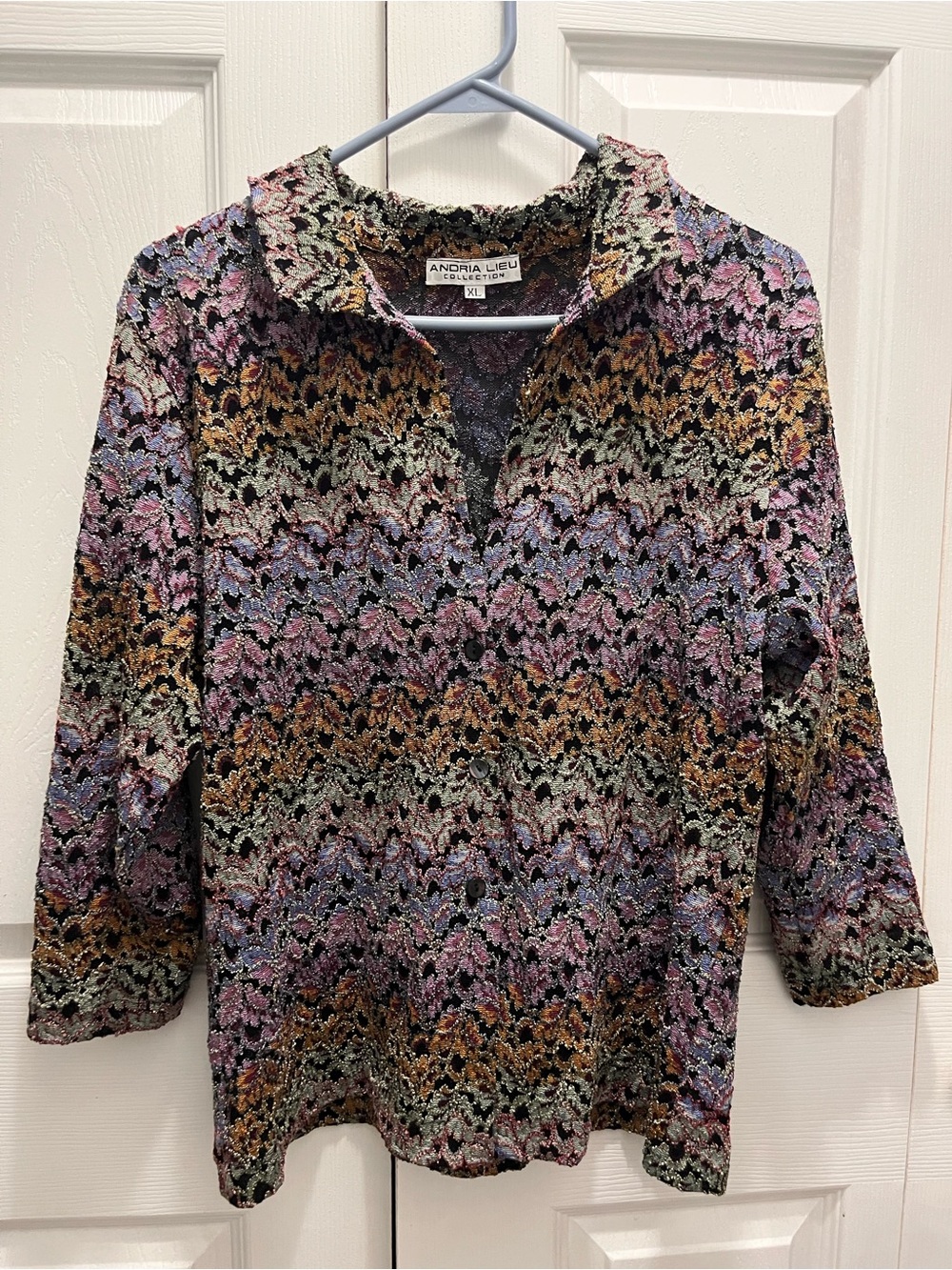 Multicolor Lace Knit Collared Women's Top